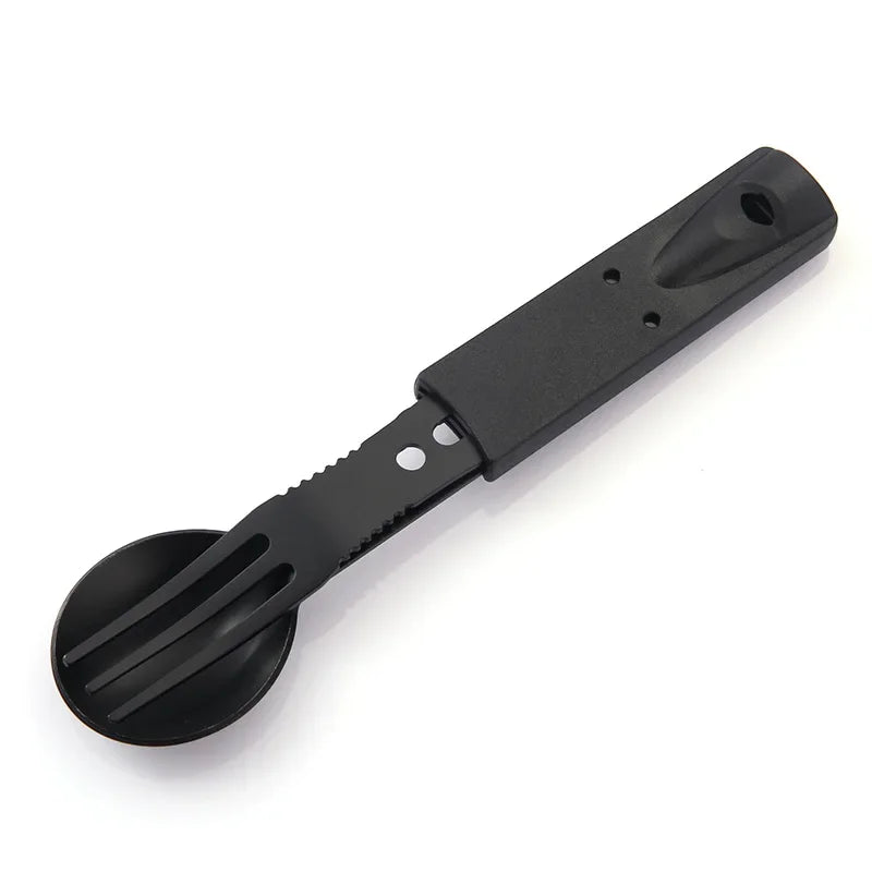 Portable Multifunctional Stainless Steel Camping Tool Set,Outdoor Tableware Kit With Spoon Fork AndWhistleForHiking PicnicTravel