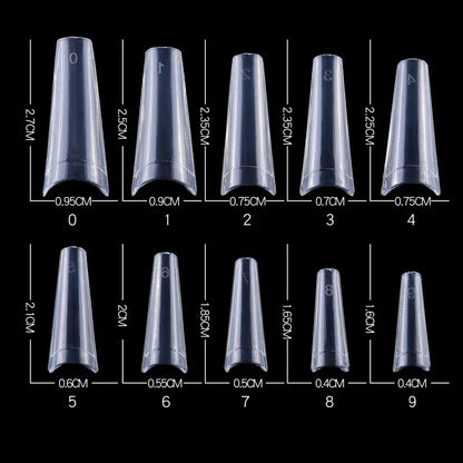 500pcs french Coffin Dancer Nail Tips Acrylic Nail Artificial Half False Flakes Nail Tips,10 Sizes with Clear Plastic Box for Na