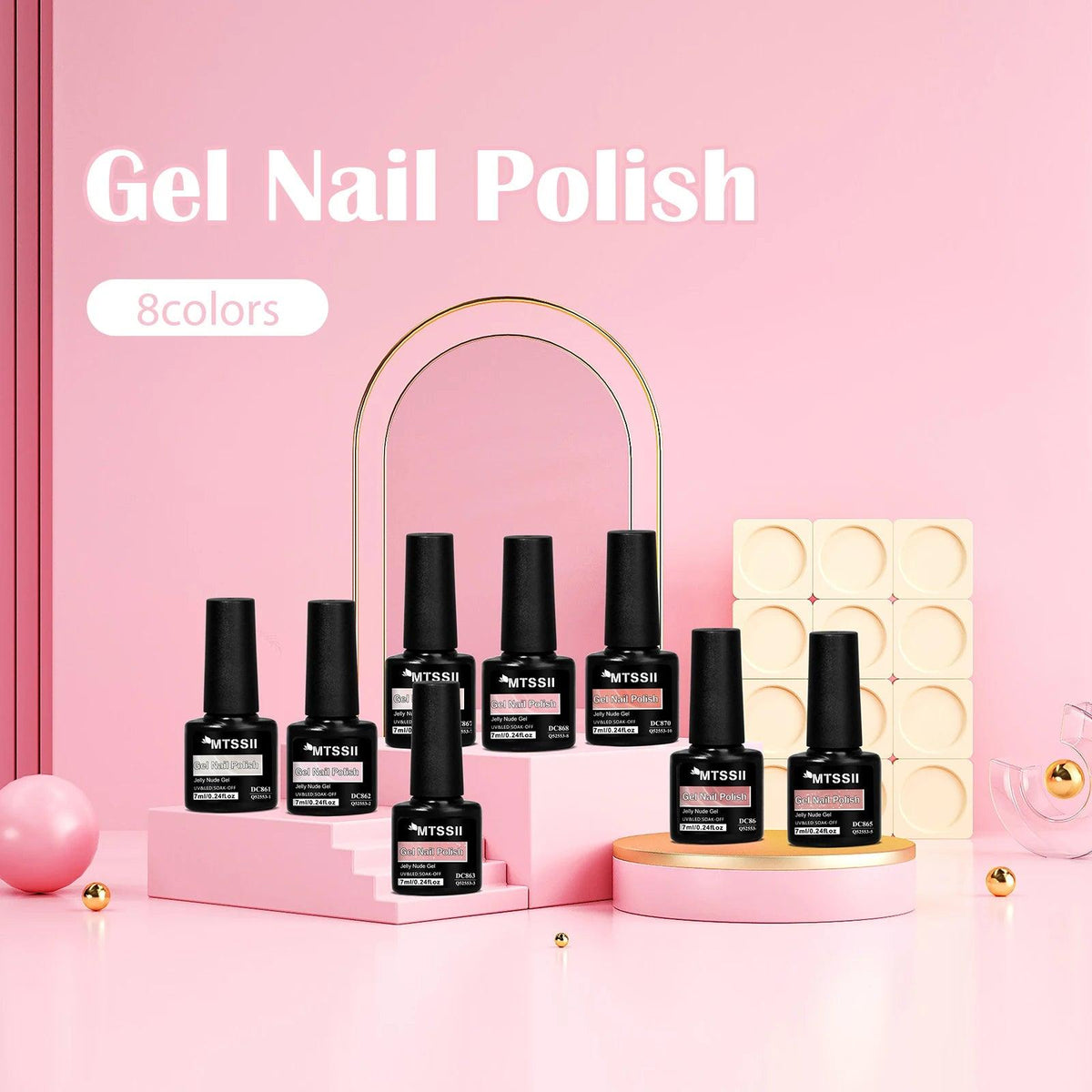 8PCS 7ml Jelly Nude Gel Nail Polish Kit with Gift Box Light Pink Translucent White Shimmer Glitter Soak Off UV LED Gel Varnish