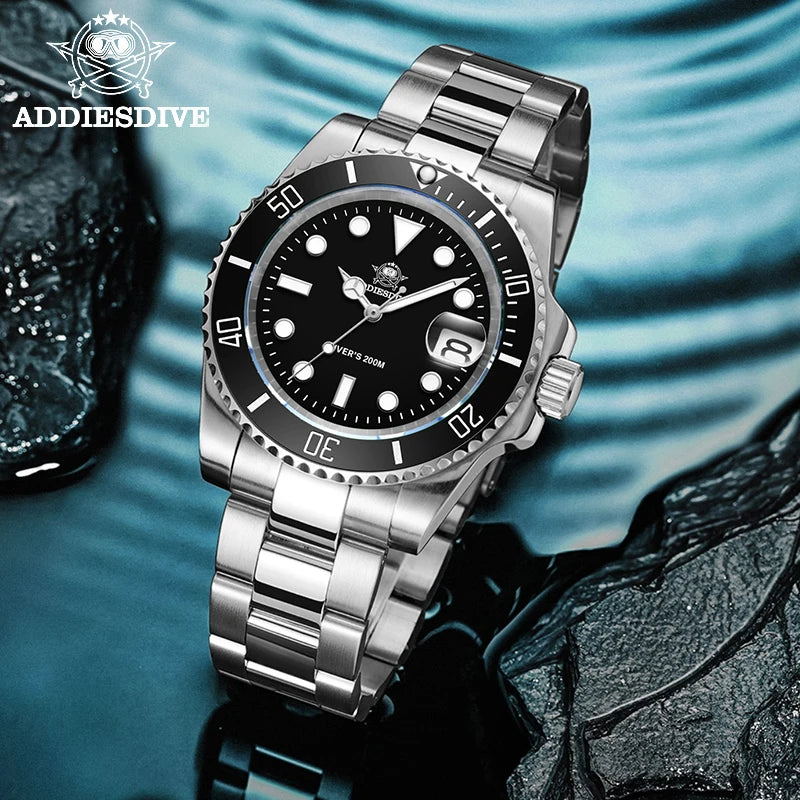 ADDIESDIVE Stainless Steel Watch Men's European and American Business Leisure Quartz Watch Waterproof Outdoor Sports Watch