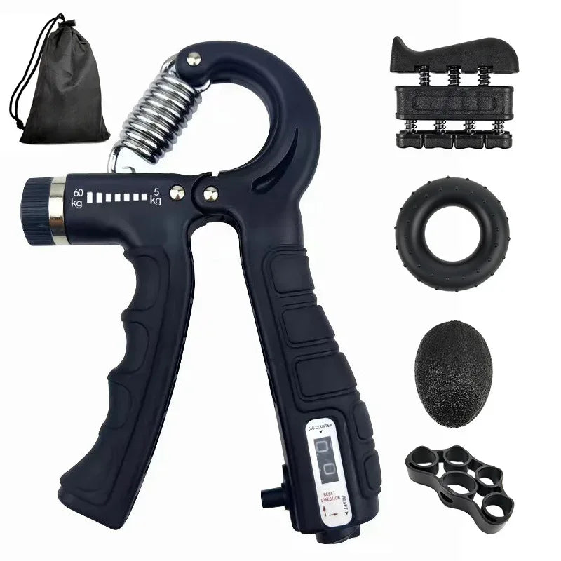 5-60kg Adjustable Hand Grip Strength Strengthener Trainer Full Set With Counter Wrist Forearm And Hand Exerciser For Muscle - Urbizia