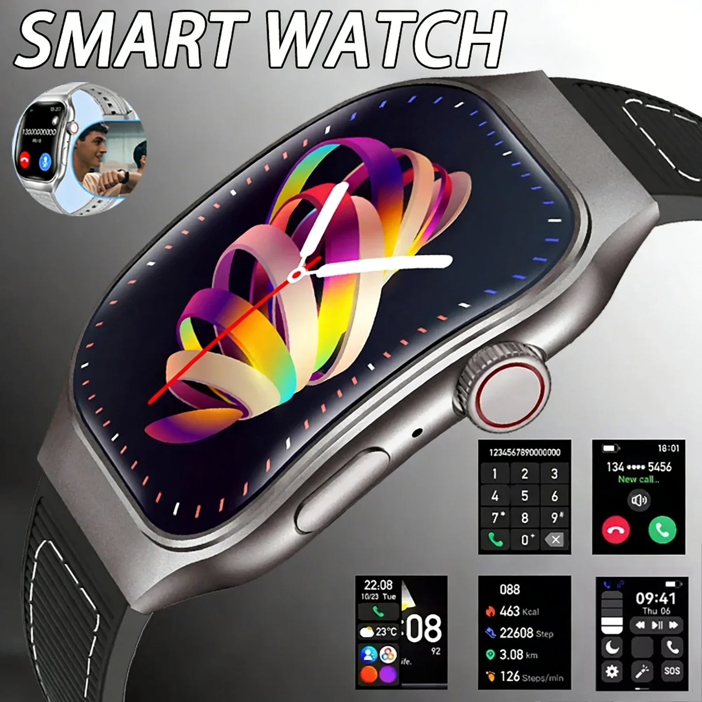 LAXASFIT New Bluetooth Call Smart Watch for Men 2.01" HD Curved Screen Sports Watch Health Monitor Smart Watch for Android iOS