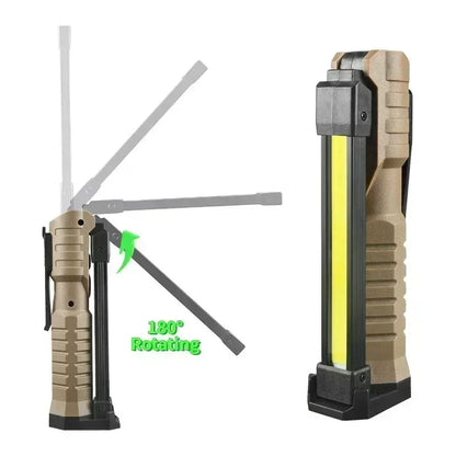 Folding COB XPE LED Work Light USB Rechargeable Portable Flashlight Magnetic Base Hook Car Repair Emergency Inspection Red SOS - Urbizia