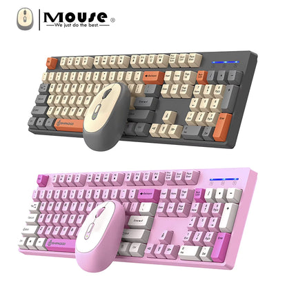 2.4G Wireless Keyboard Mouse Combo for Office Home - Battery Operated, 4 Color Options (Tricolor/Pink Popular) - Stable & Durabl