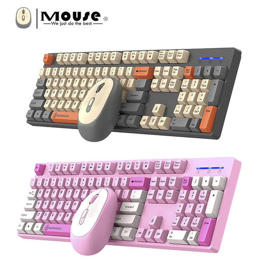 2.4G Wireless Keyboard Mouse Combo for Office Home - Battery Operated, 4 Color Options (Tricolor/Pink Popular) - Stable & Durabl