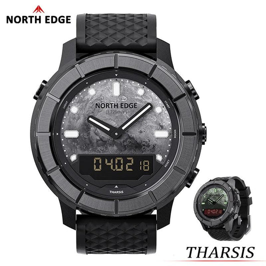 NORTH EDGE 2026 THARSIS Men‘s Carbon Fiber Watch 50M Waterproof Sports Outdoor Hiking Altimeter Barometer Compass Luminous Dial