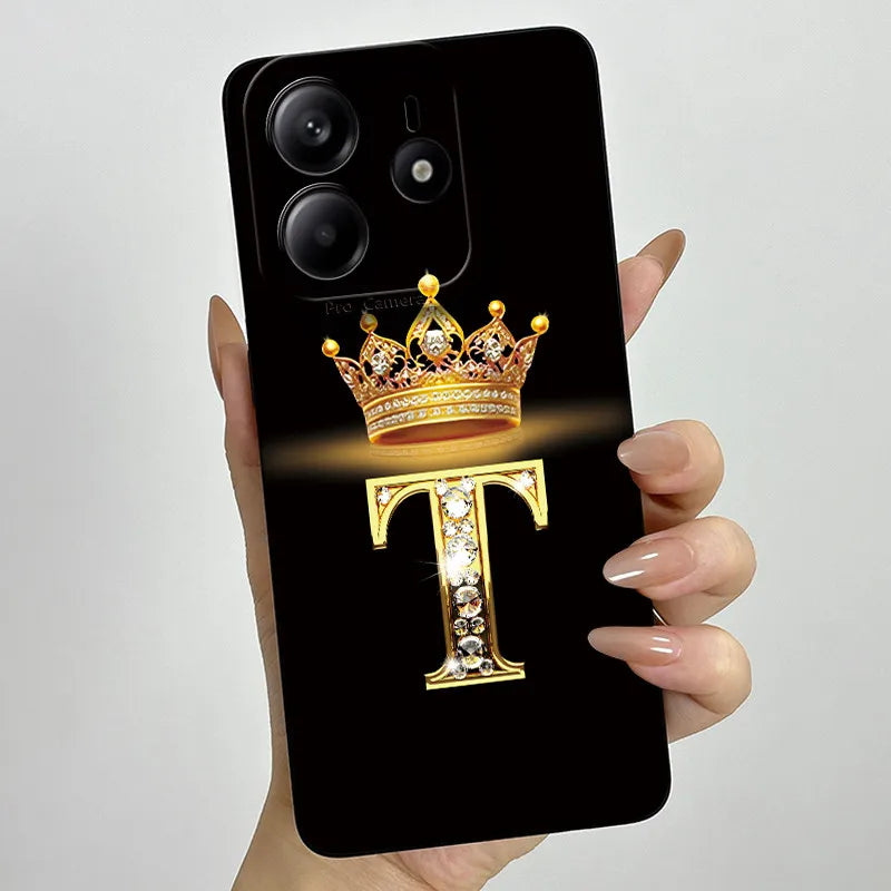 Case For Xiaomi Redmi Note 14 5G Phone Cover Note14 Global Funda Luxury Crown Letters Soft Silicone Back Cover For Redmi Note 14