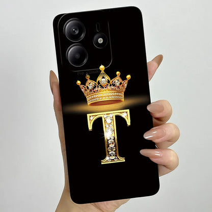 Case For Xiaomi Redmi Note 14 5G Phone Cover Note14 Global Funda Luxury Crown Letters Soft Silicone Back Cover For Redmi Note 14