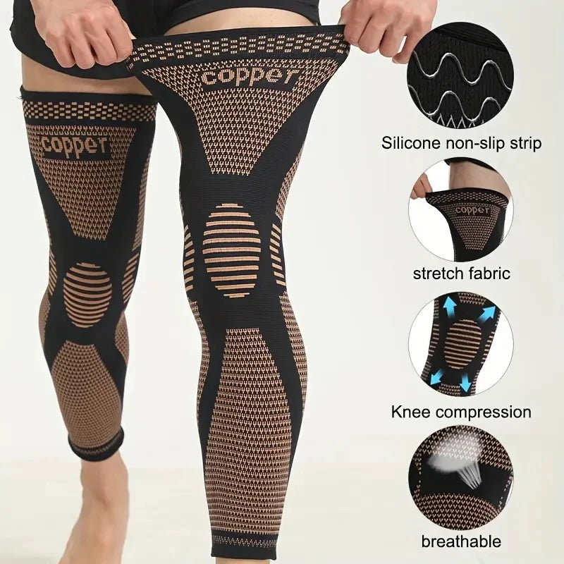 1pc/2pcs Copper Compression Knee Sleeves, Stretchable Full Leg Support Knit Fabric Knee Brace Breathable