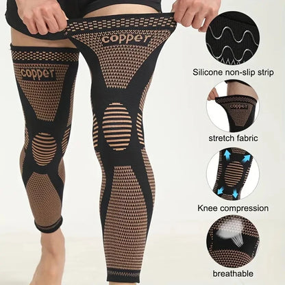 1pc/2pcs Copper Compression Knee Sleeves, Stretchable Full Leg Support Knit Fabric Knee Brace Breathable