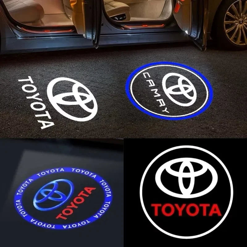 2PCS LED door welcome Lamp logo light For Toyota Camry Highlander Land Cruiser Prado Avalon Reiz Rav4 Crown CHR Prius accessory