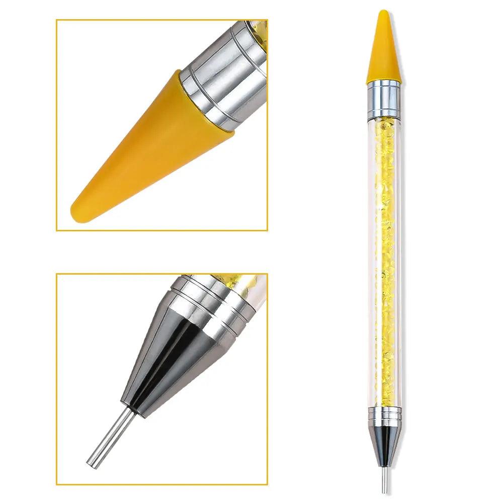 1Pc Dual Heads Point Drill Pen Acrylic Handle Crystal Beads Rhinestone Gems Picker Dotting Wax Pencil DIY Nail Art Tools