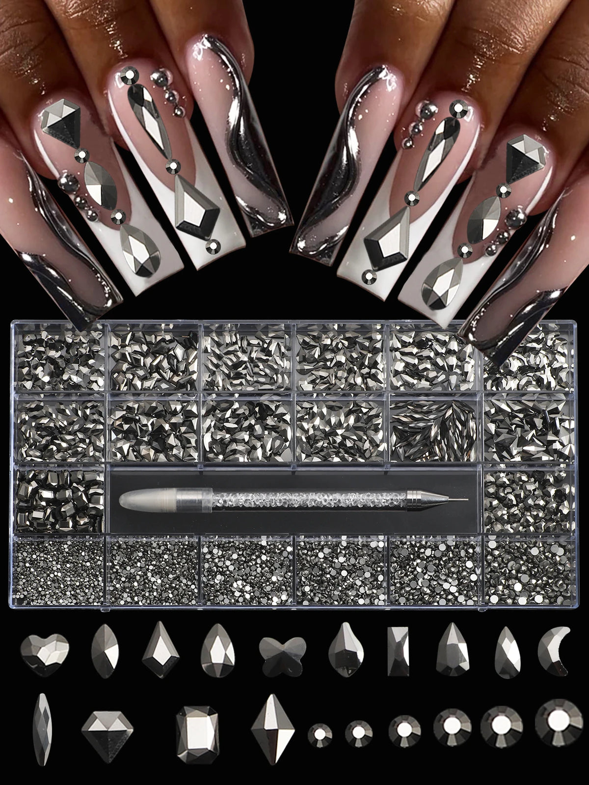 21 Grid Nail Art Diamond Flat Bottom Glass Diamond Multi-Style Special-Shaped Diamond Shiny Nail Rhinestone DIY Nail Art Jewelry