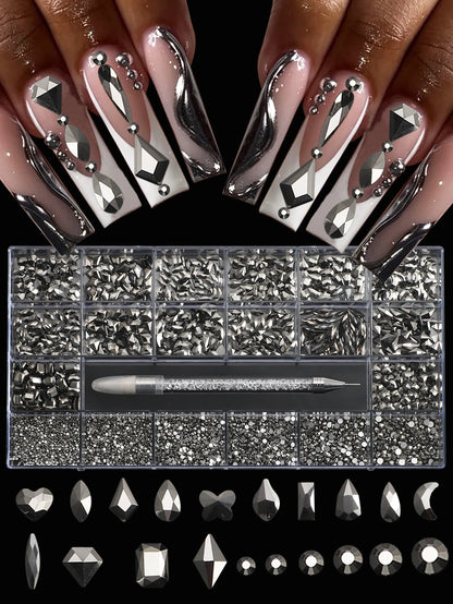 21 Grid Nail Art Diamond Flat Bottom Glass Diamond Multi-Style Special-Shaped Diamond Shiny Nail Rhinestone DIY Nail Art Jewelry