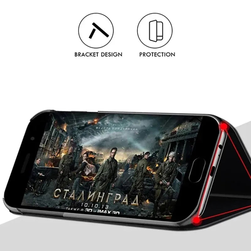 360° Full Protected Flip Mirror Phone Case For iPhone 17 16 15 14 13 11 12 Pro Max Fully Covered Standing Bracket Bumper Cover
