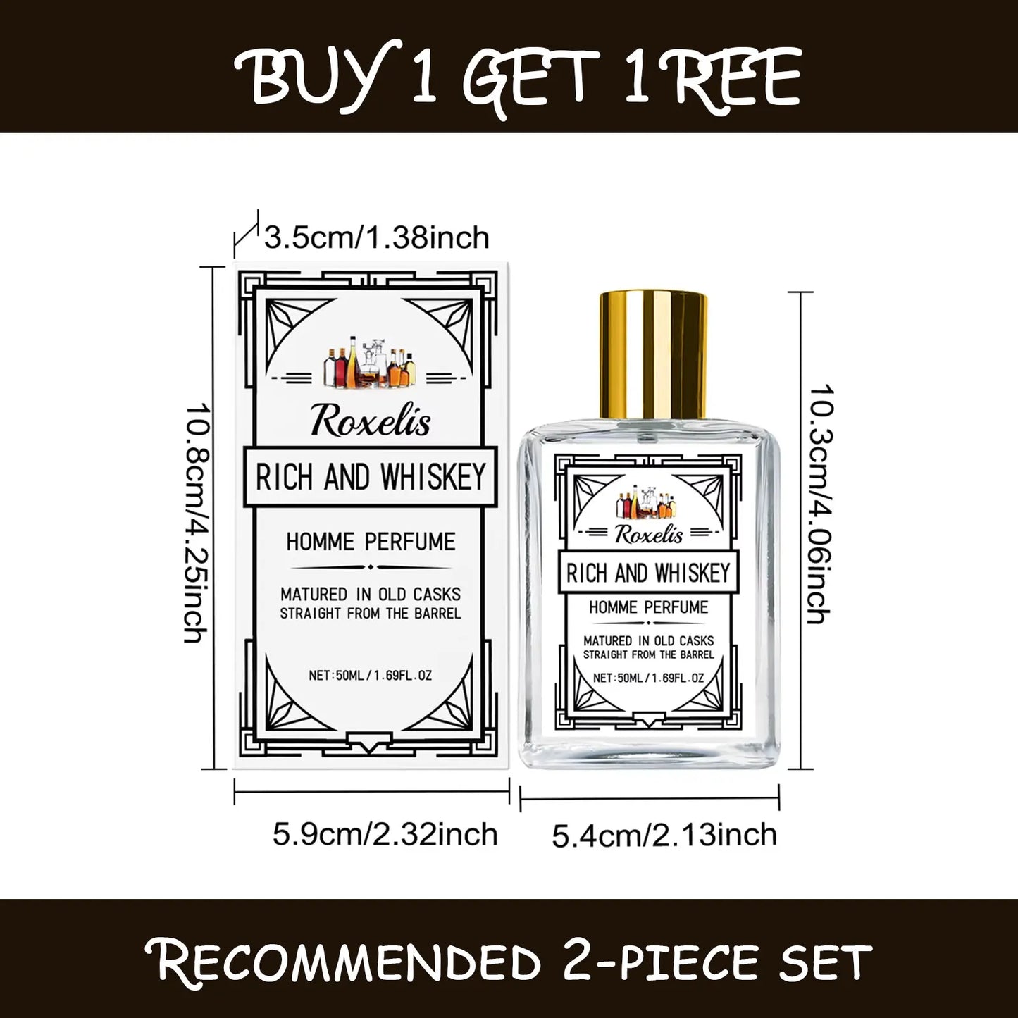 ROXELIS 50ml Rich And Whiskey Homme Perfume Long-lasting Fragrance,Enhance Personal Charm, Confidently Show Style and Elegance