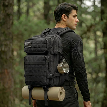45L Tactical Travel Backpack Molle Storage Bag Large Capacity Multi Pocket Wear Resistant Camping Hiking Trekking Rucksack Durable Outdoor Mountain Climbing Daypack For Men Women Travellers Bushcraft Wilderness Trip Daily Com