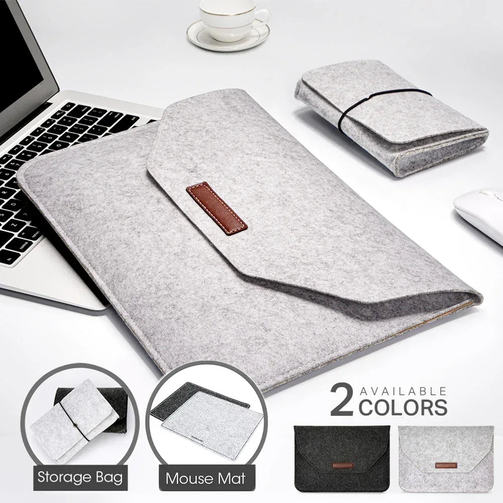 Premium Wool Felt Laptop Sleeve Bag with Mousepad