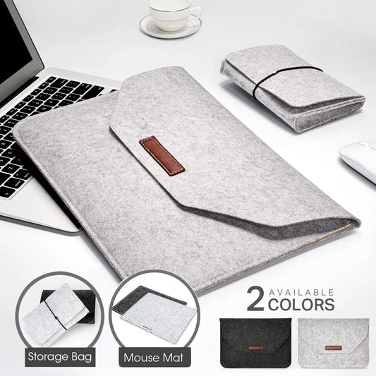 Premium Wool Felt Laptop Sleeve Bag with Mousepad