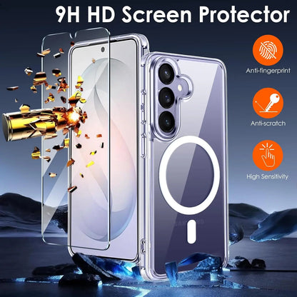 Transparent Magnetic Case for Samsung Galaxy S26 Ultra/S26+/S26 with 2 Pcs Fingerprint Unlock Screen Protector Shockproof -Clear