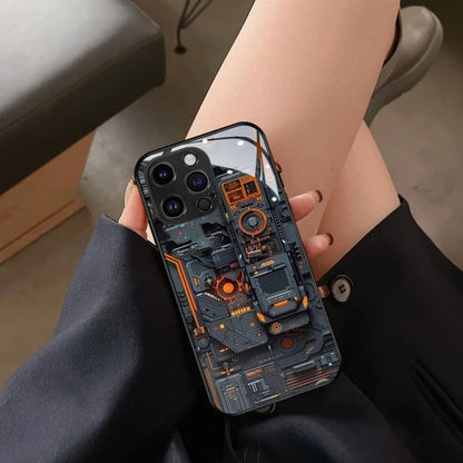 Creative Circuit Board Pattern Glass Material Phone Case For iPhone 17 16 15 14 Pro Max 13 12 11 16E 17Air 7 Plus XR XS X Cover