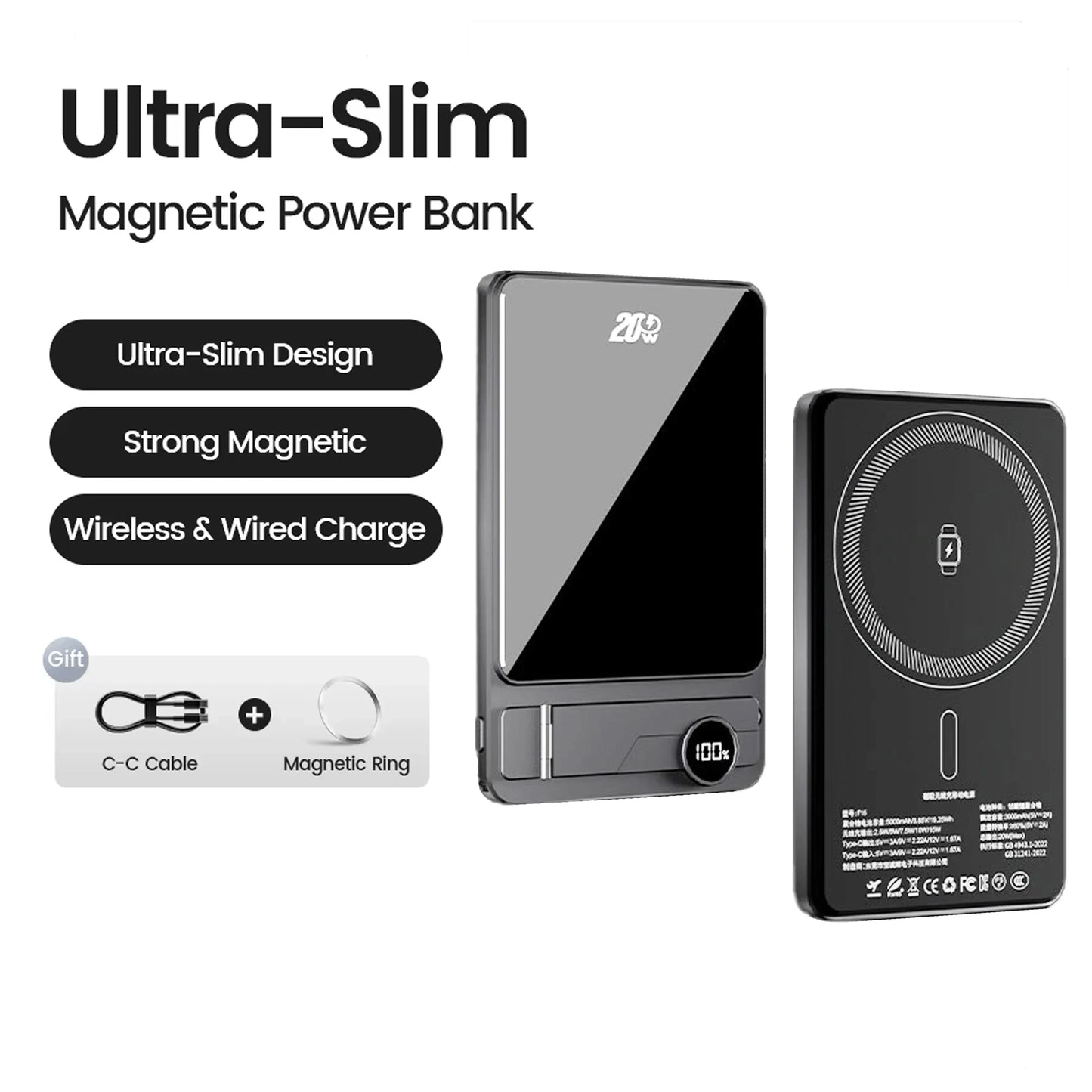 Ultra Slim Magnetic Power Bank 10000mAh 20W Wireless Fast Charge