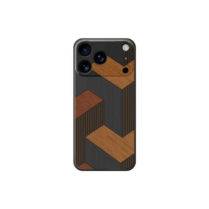 Geometric Wooden Phone Cases For iPhone 17 Pro Max 17 Air 16 15 14 13 12 11 Pro Max XS Max 7 8 Plus 16e 16 Plus TPU Cover Coque