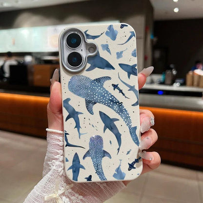Whale Printed Leather Texture TPU Case for iPhone Series