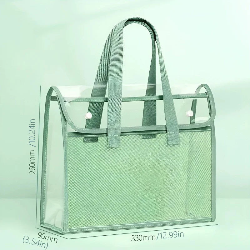PVC Clear Green Organizer Tote: Multi-Pocket Storage Bag for School Supplies & Office Essentials