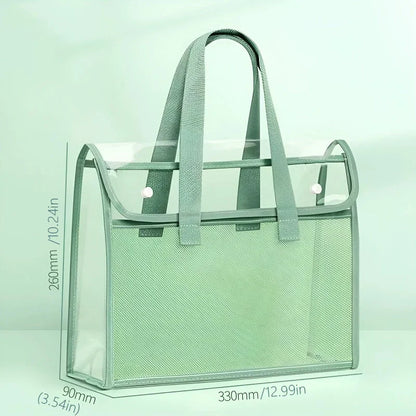 PVC Clear Green Organizer Tote: Multi-Pocket Storage Bag for School Supplies & Office Essentials