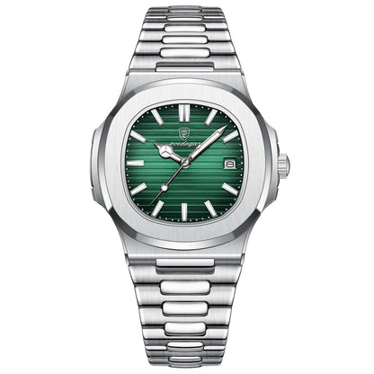 POEDAGAR Square Luxury Men Wristwatch Waterproof Luminous Date Stainless Steel Male Clock Business Sports Quartz Watches For Men