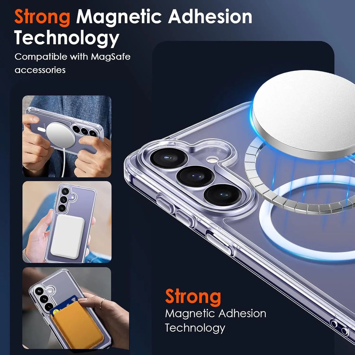 Transparent Magnetic Case for Samsung Galaxy S26 Ultra/S26+/S26 with 2 Pcs Fingerprint Unlock Screen Protector Shockproof -Clear