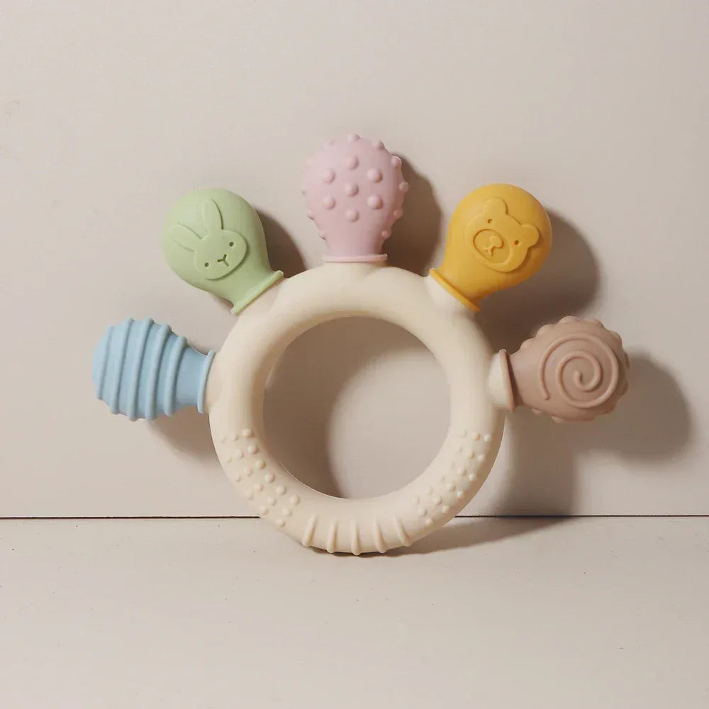 Multicolor Silicone Baby Teething Ring – Sensory Chew Toy - Urbizia