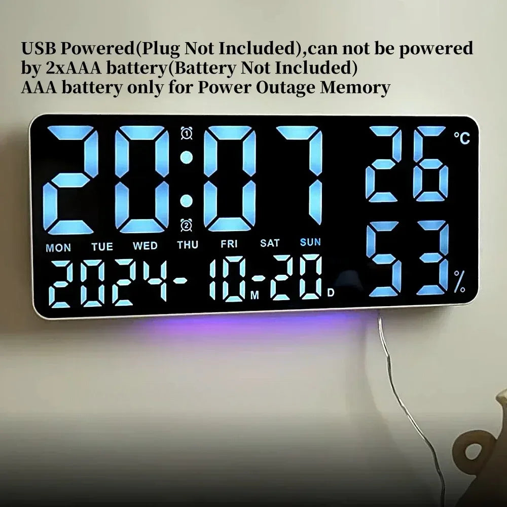 Large Digital Wall Clock with 7Colors Mood Light 2 Alarm TEMP Humidity Date Table Clock 12/24H Timing Countdown LED Alarm Clock - Urbizia