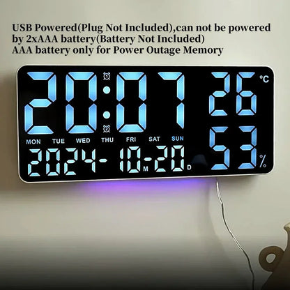 Large Digital Wall Clock with 7Colors Mood Light 2 Alarm TEMP Humidity Date Table Clock 12/24H Timing Countdown LED Alarm Clock - Urbizia