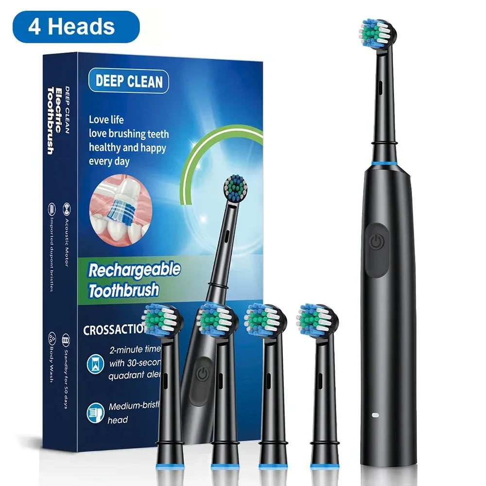 Electric Toothbrush Rotary Rechargeable Electric Toothbrush for Adults Rotating Electric Toothbrushes with 8 Soft Brush Heads - Urbizia