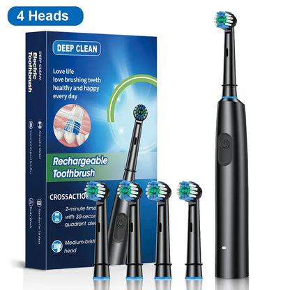 Electric Toothbrush Rotary Rechargeable Electric Toothbrush for Adults Rotating Electric Toothbrushes with 8 Soft Brush Heads - Urbizia