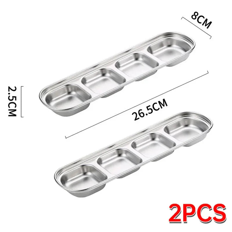 Outdoor Camping Stainless Steel Sauce Plate, Divided Sauce Dip Bowl,1/2/3 Ketchup Sauce Bowl, Picnic Barbecue Sauce Tray