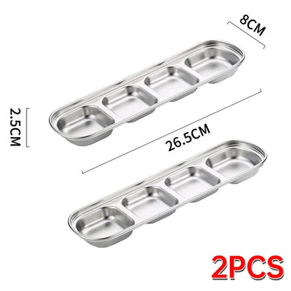 Outdoor Camping Stainless Steel Sauce Plate, Divided Sauce Dip Bowl,1/2/3 Ketchup Sauce Bowl, Picnic Barbecue Sauce Tray