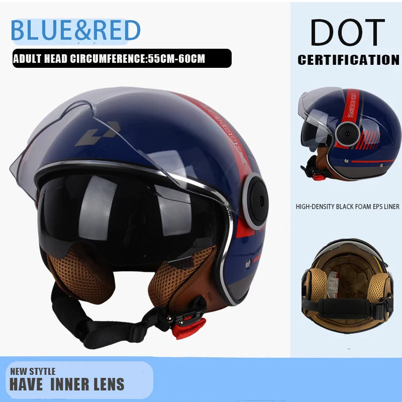 DOT Certified Vintage Open Helmet Motorcycle Open Face Helmet Retro 3/4 Helmet Cruise Casco Casque Moto Men Women