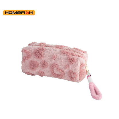 HOMEFISH Makeup Bags with Handle Soft Travel Cosmetic Storage Bag Portable Love Print Organizer Pencil Case Cute Clutch Pouch
