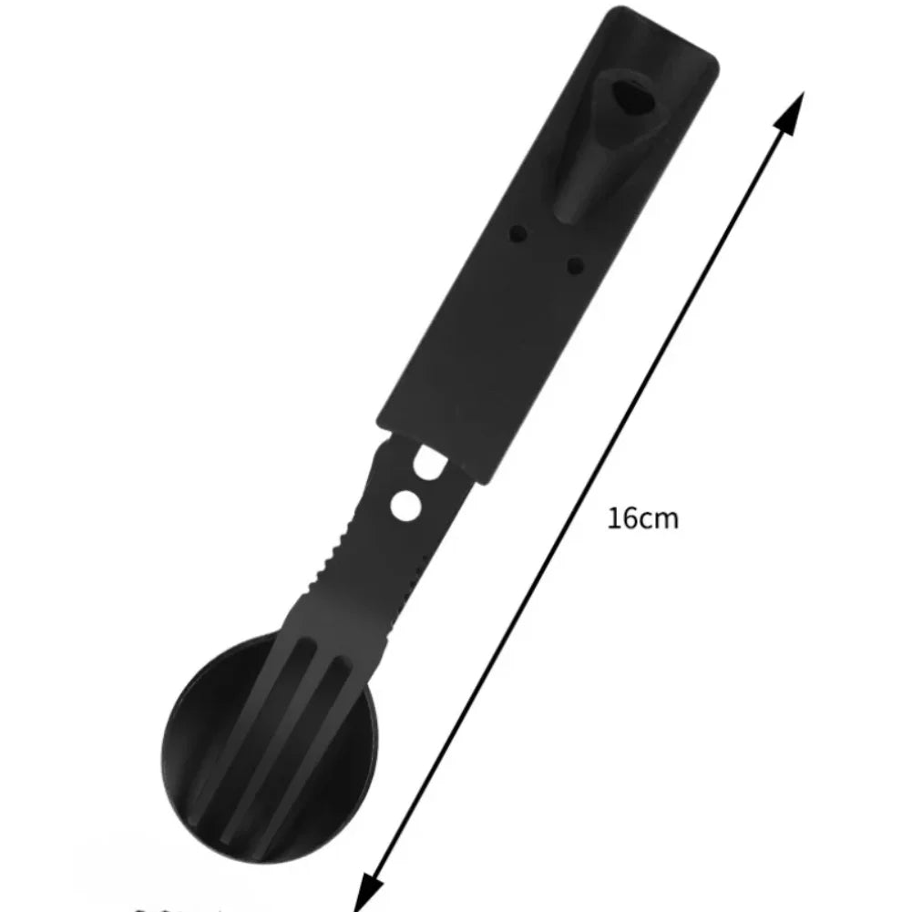 Portable Multifunctional Stainless Steel Camping Tool Set,Outdoor Tableware Kit With Spoon Fork AndWhistleForHiking PicnicTravel