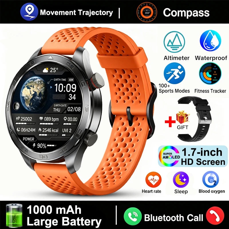 New GPS Track Smart Watch Men AMOLED Screen Outdoor Sports Fitness Heart Rate Compass IP68 Waterproof Bluetooth Call Smart Watch