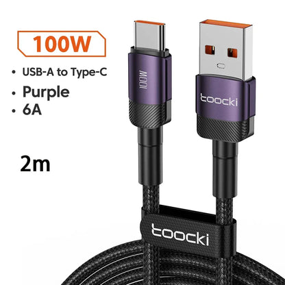 Toocki 6A USB To Type C Cable for Huawei Xiaomi PD 100W Fast Charging Charger USB C Data Cord Quick Charge for Samsung Oneplus - Urbizia