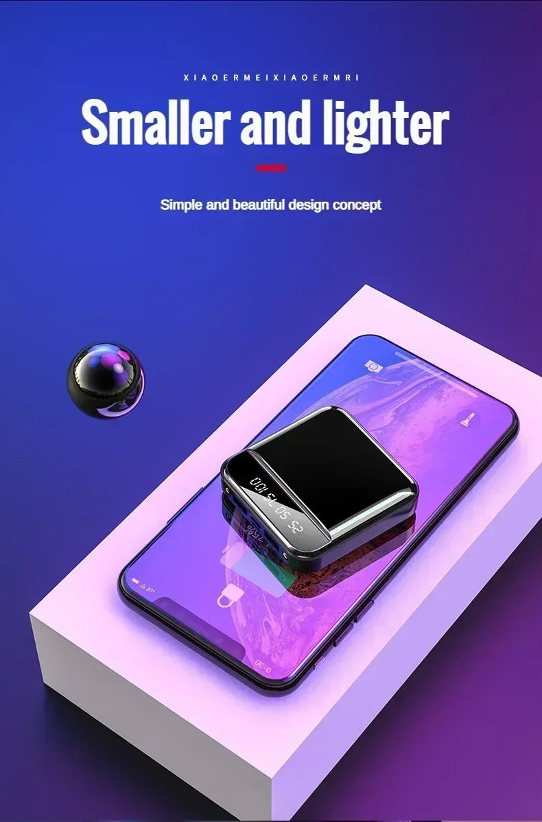 300000mAh Mini Power Bank Portable Charger Mirror Screen LED Digital Powerbank External Battery for iPhone Xiaomi Huawei Samsung