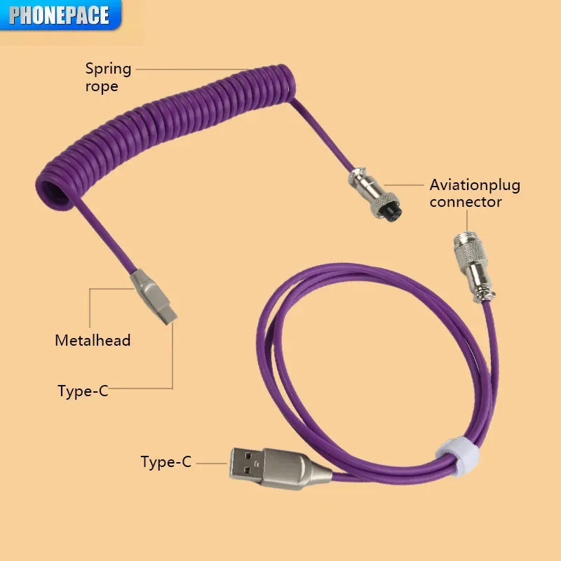 Mechanical Keyboard Coiled USB-C Aviator Cable