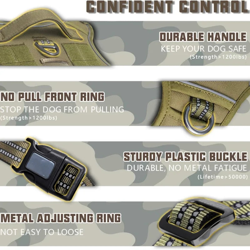Large Dog Harness Collar Leash Molle Pouches Pet German Shepherd Malinois Training Walking Vest Dog Harnesses for Medium Dogs