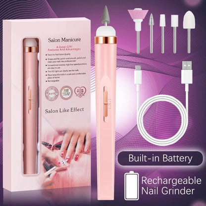 YIKOOLIN 5 in 1 Electric Nail File Electric Nail Drills with LED Light 4 Speed Cordless Nail Drill Care Hand Manicure Tool Set