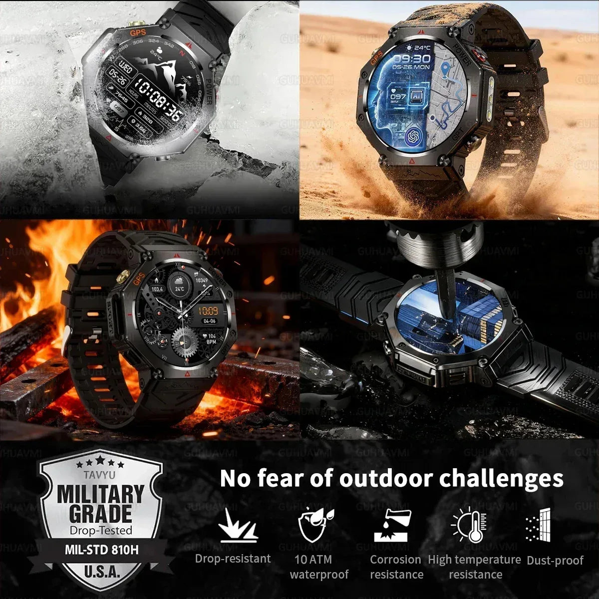 T-Rex 3 Ultra Military Grade GPS Smart Watch 10ATM Waterproof Compass Altimeter Barometric AMOLED Men HD Call Sports Smartwatch - Urbizia