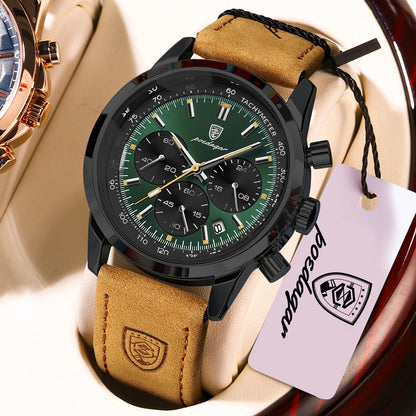 POEDAGAR Top Brand Men's Quartz Watch Waterproof Luminous Chronograph Military Man Watch Luxury Fashion Leather Watches For Men